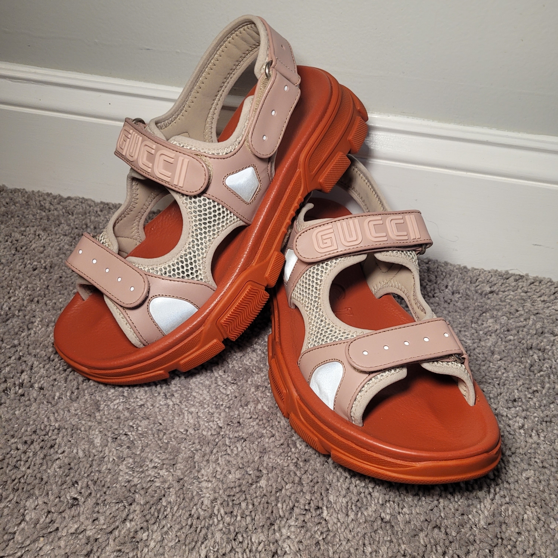 Gucci Aguru Leather And Mesh Sandals